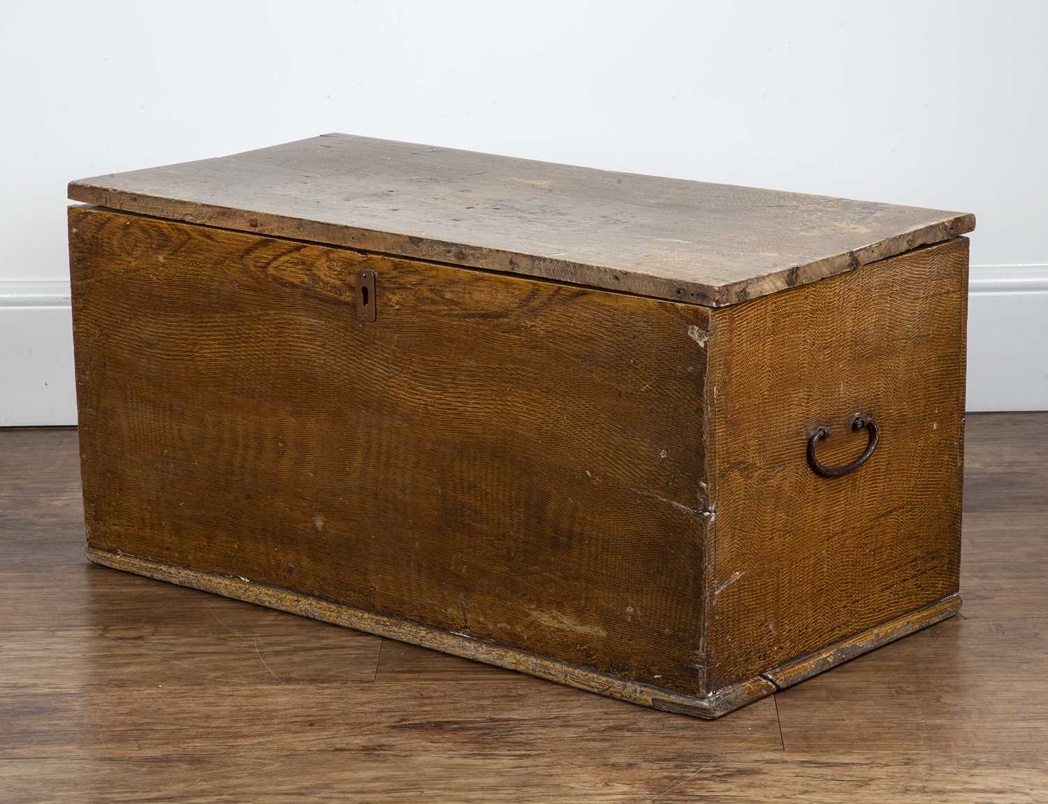 Scumbled blanket box 19th Century, with twin metal handles, the interior fitted with a lidded candle - Image 3 of 6