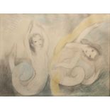 Attributed to Marie Laurencin (1833-1956) 'Mermaids' pencil and coloured crayons on paper with 'P.M.