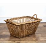 Wicker basket 20th Century, handmade with twin loop handles, 70cm wide x 31cm high x 46cm deepAt