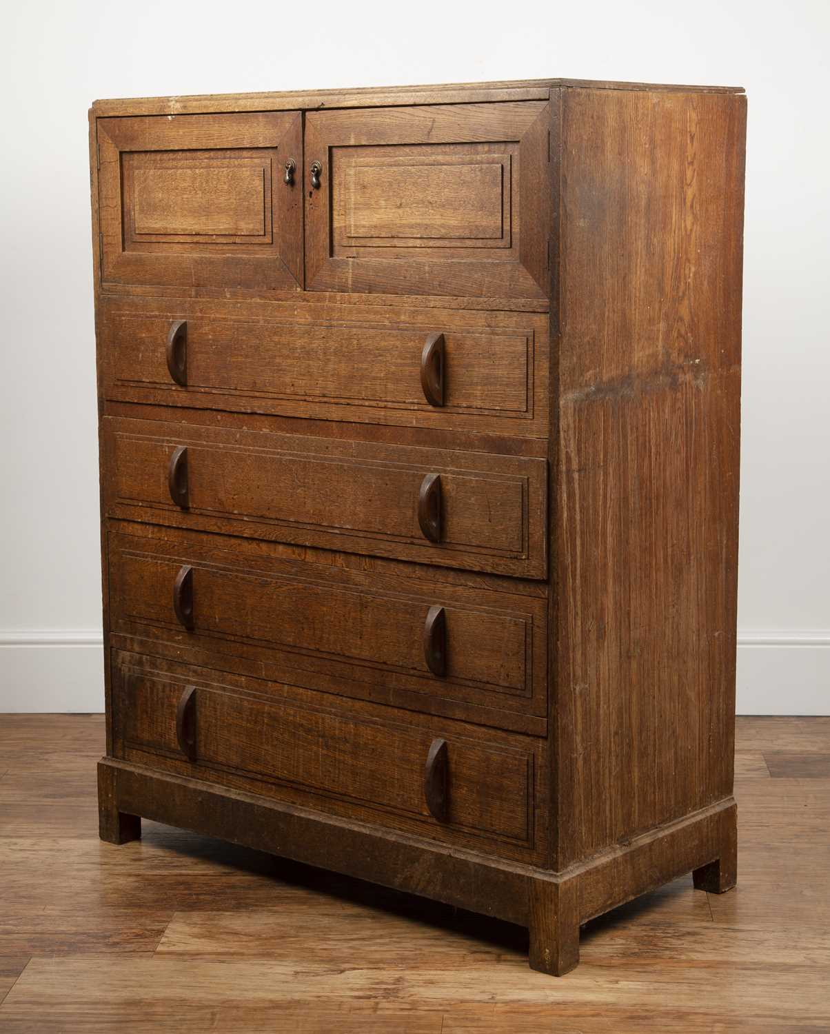 Attributed to Gordon Russell (1892-1980) oak, chest of drawers, with two doors enclosing slide - Image 3 of 7