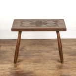 Cotswold School Elm, rectangular table with carved decoration to the top, 61cm wide x 43cm high x