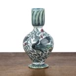 Edward Porter for William De Morgan (1839-1917) pottery vase, decorated with peacocks and leaves,