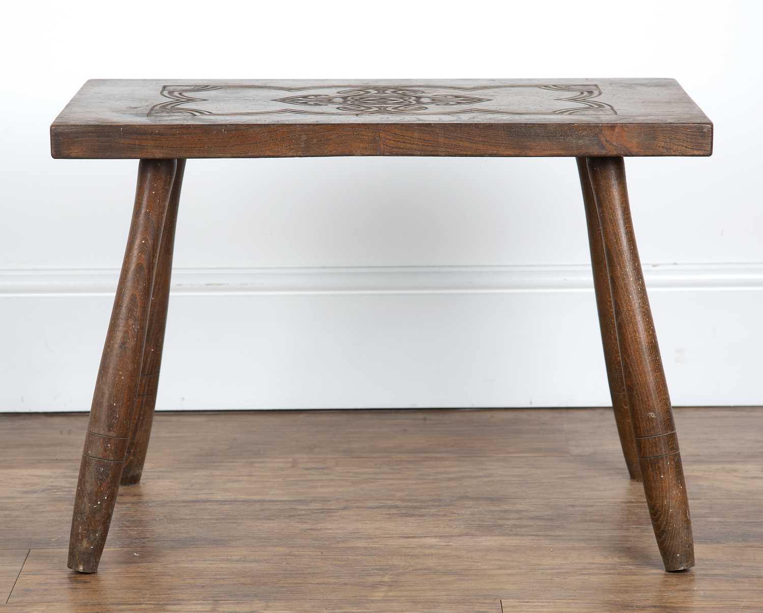 Cotswold School Elm, rectangular table with carved decoration to the top, 61cm wide x 43cm high x - Image 4 of 5