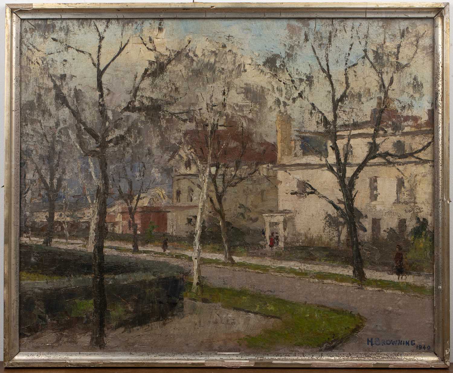 Hugh Browning (1899–1956) 'Cheltenham town', oil on panel ,signed and dated 1949 lower right, 42cm x - Image 2 of 3