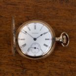 14k gold cased Waltham full hunter pocket watch the cover concealing a white enamel dial with