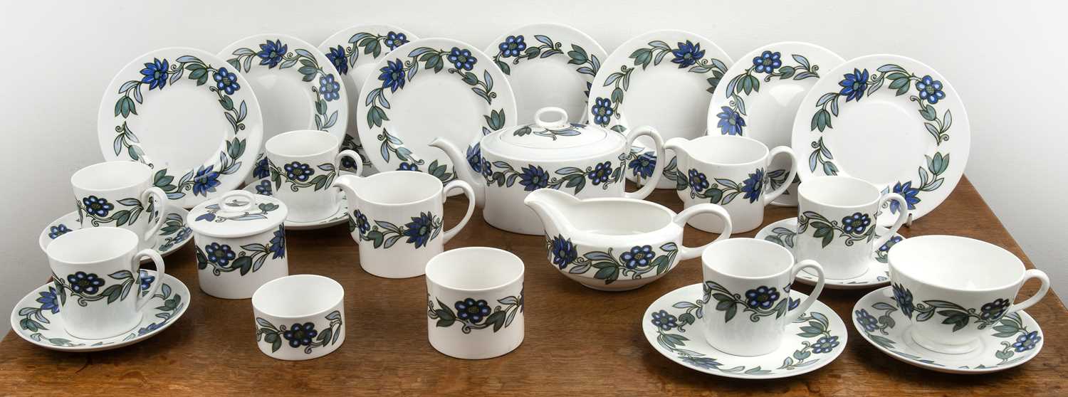 Susie Cooper (1902-1995) 'Art Nouveau blue' pattern part tea or coffee set, comprising of a