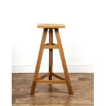 Artist's sculpture stand with a square oak top, the top is 38cm across, the height is adjustable,