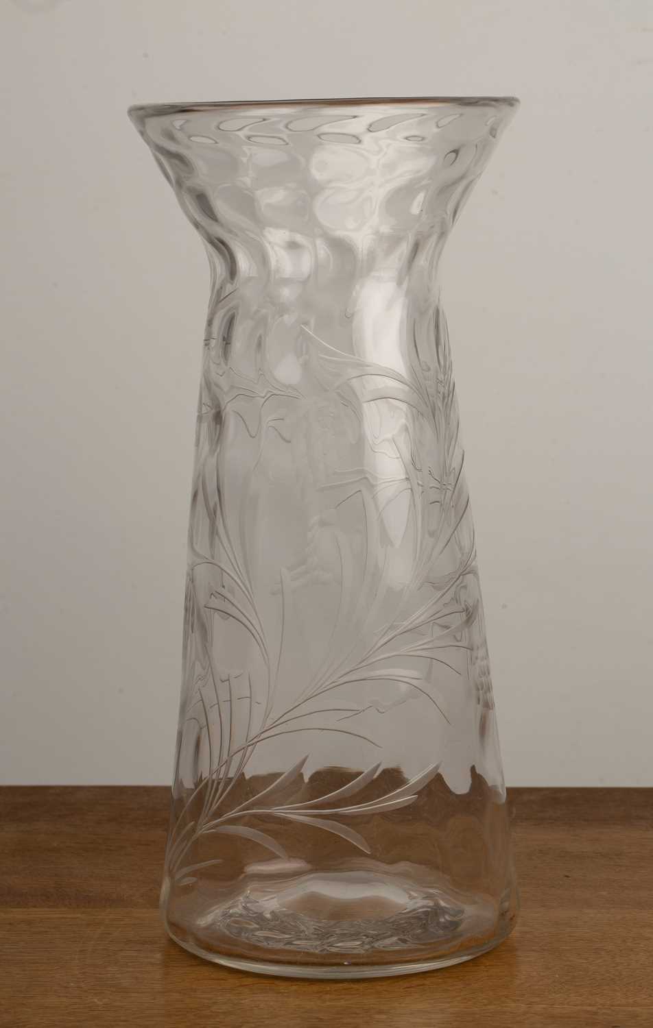 Attributed to Gertrude Jekyll for James Powell & Sons Munstead glass vase with etched decoration, - Image 4 of 7