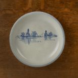 Malcolm Pepper (1937-1980) studio pottery dish, with blue glaze handpainted decoration, impressed