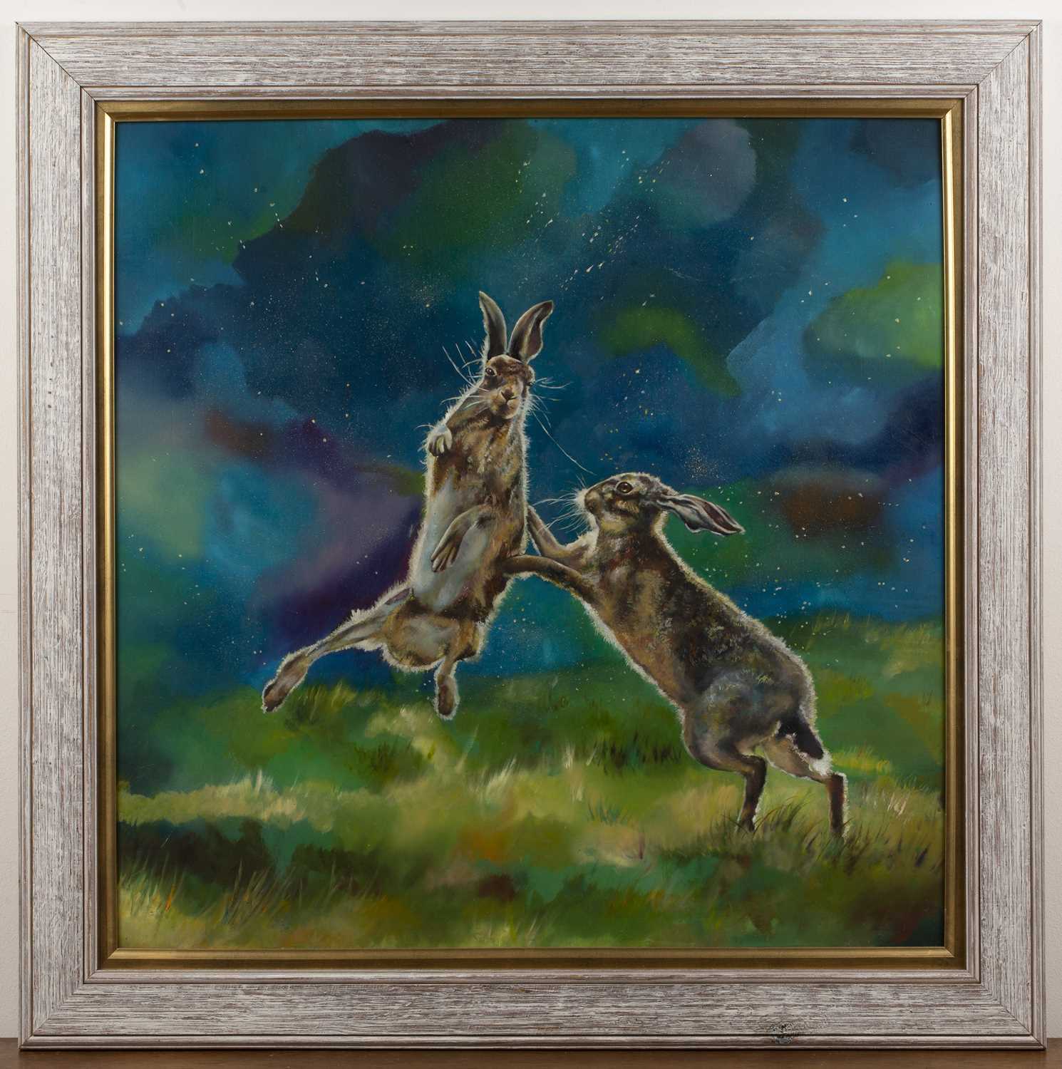 Flis Rothwell (Contemporary Liverpool School) 'Untitled hares', oil on board, unsigned, 60cm x - Image 2 of 3