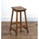 20th Century English School Oak topped stool with handle cut out, stamped 'C.L' with 'British