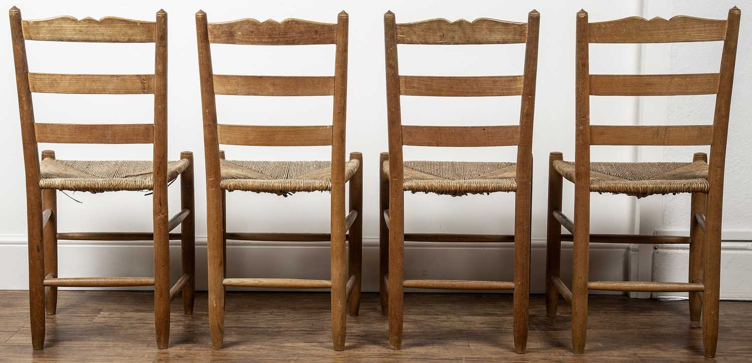 Gordon Russell (1892-1980) Set of eight ash ladderback chairs with rush seats, and turned - Image 3 of 3