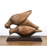 Attributed to Willi Soukop (1907-1995) 'Two doves', wooden sculpture, unsigned, 29.5cm high overall,