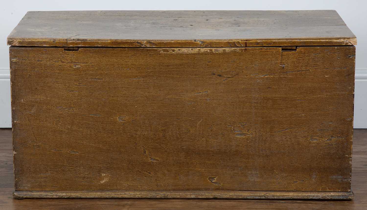 Scumbled blanket box 19th Century, with twin metal handles, the interior fitted with a lidded candle - Image 4 of 6