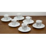 After Pablo Picasso (1881-1973) set of six porcelain coffee cans and saucers, decorated with various