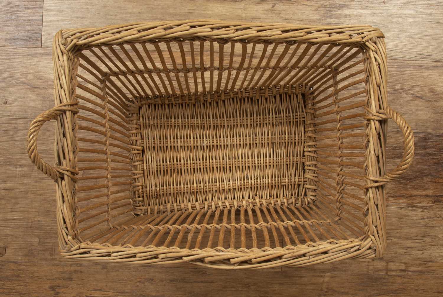 Wicker basket 20th Century, handmade with twin loop handles, 70cm wide x 31cm high x 46cm deepAt - Image 2 of 4