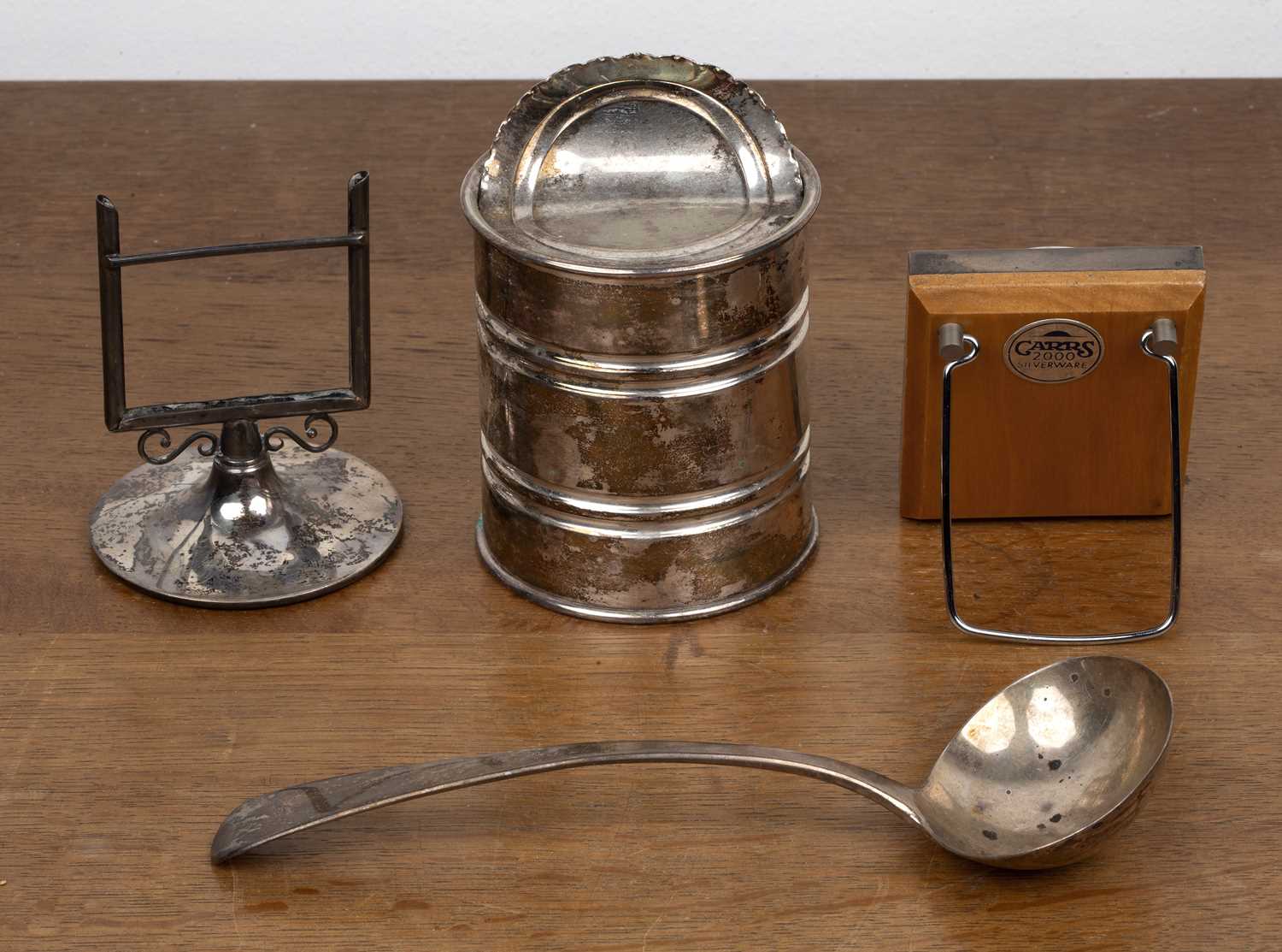 Collection of silver comprising of: a Continental white metal novelty can or desk pot, engraved 'CPC - Image 2 of 7