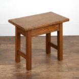 Cotswold School oak, small stool with rectangular over hang top, on square legs, 50cm wide x 44cm