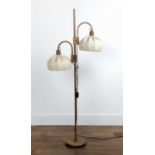 Contemporary standard lamp oak, with adjustable with shaped seed pod shades and weighted base, 158cm