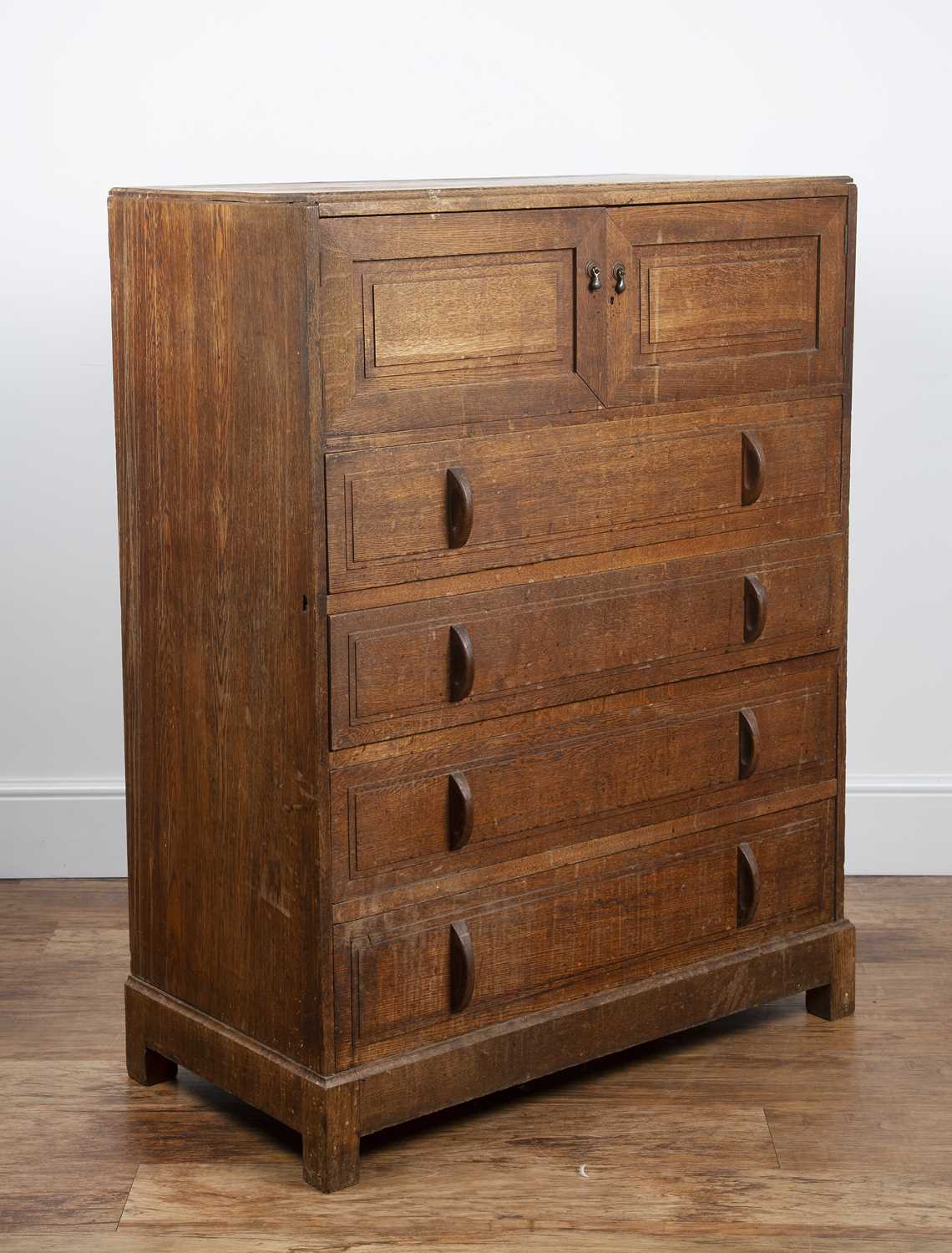 Attributed to Gordon Russell (1892-1980) oak, chest of drawers, with two doors enclosing slide - Image 2 of 7