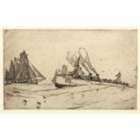 Nelson Dawson (1859-1941) 'HMS Severn with Mail Passes the French Fishing Fleet', etching, signed