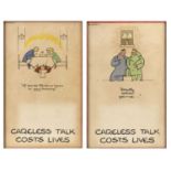 Fougasse (1887-1965) 'Careless Talk Costs Lives', two lithographs in colour, 31.5 x 20cm (2)