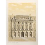 Gerald Paul-Cavallier (20th century) A continental Town Hall, lithograph heightened in white, pencil
