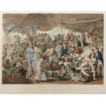 After Johann Joseph Zoffany (1733-1810) Colonel Mordaunt's Cock Match, hand coloured mezzotint by