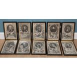 A set of ten framed 18th century prints after Houbraken