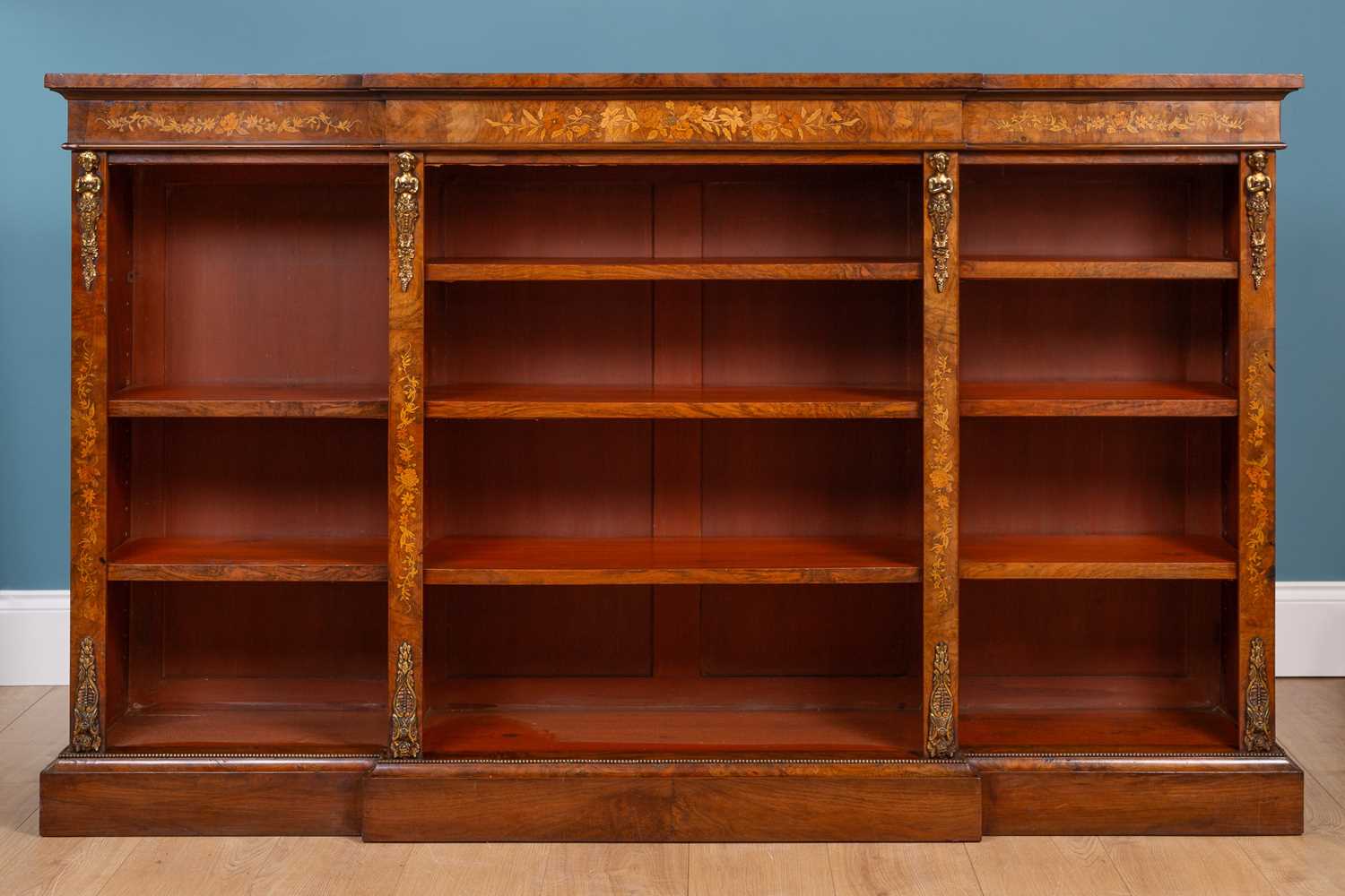 A Victorian walnut low breakfront bookcase
