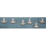 Six 1950's or 1960's spun aluminium industrial pendant lights of 'flying saucer' design