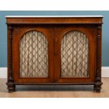 A Victorian white marble-topped walnut side cabinet