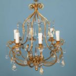 An Italian gilt brass six-light chandelier; together with two pairs of twin-light wall sconces