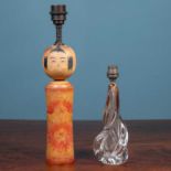 An early 20th century Japanese Kokeshi doll table lamp; and a Val Saint Lambert table lamp
