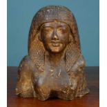 A painted plaster bust of an Ancient Egyptian female
