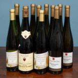 A selection of twelve bottles of wine