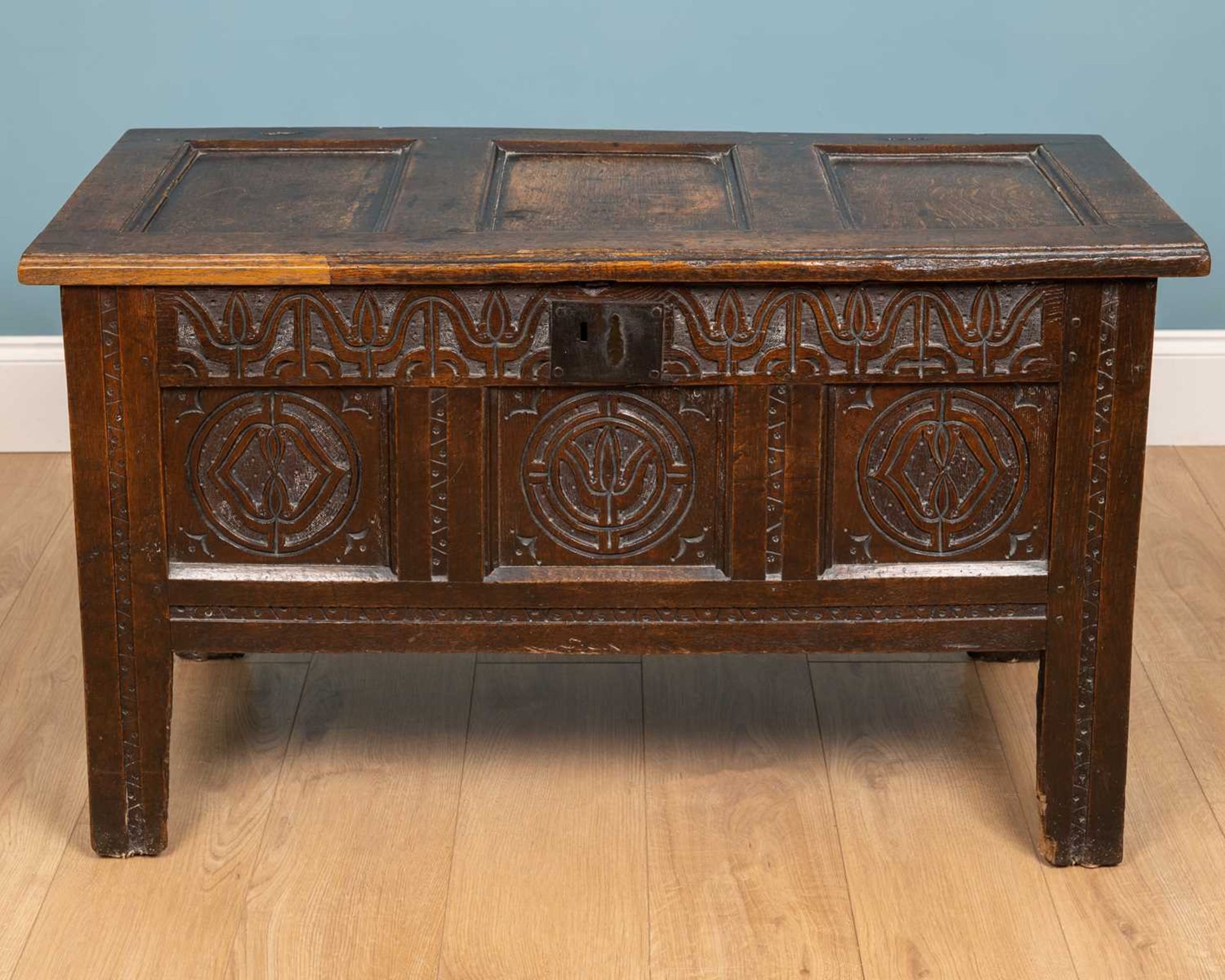 A Charles II oak coffer - Image 2 of 17