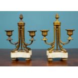 A pair of antique French gilt metal two-branch candelabra