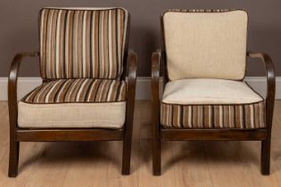 A pair of Art Deco bentwood open-arm lounge chairs