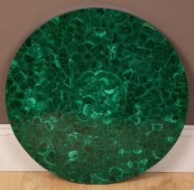A malachite veneered circular tabletop