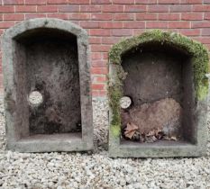 Two similar carved limestone troughs