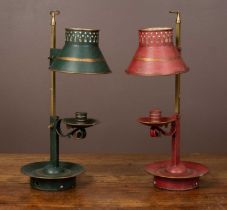 Two similar 19th century style toleware candle lamps