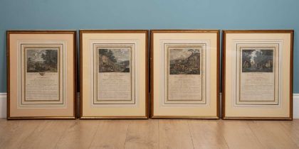 A set of four antique hand coloured etchings