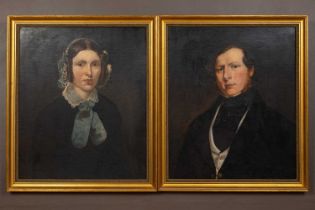 A pair of 19th century school portraits depicting a gentleman and his wife