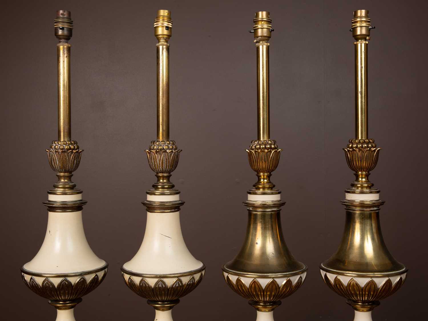 Two pairs of 1940s French brass and painted brass lamps - Image 2 of 2