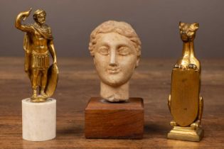 Three ornaments to include a possibly ancient carved marble female head