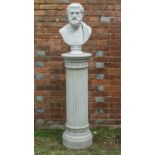 A cast reconstituted bust of Aristotle on a matching fluted plinth