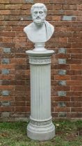 A cast reconstituted bust of Aristotle on a matching fluted plinth