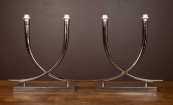 A Pair of RV Astley 'Iva' intertwined polished nickel table lamps