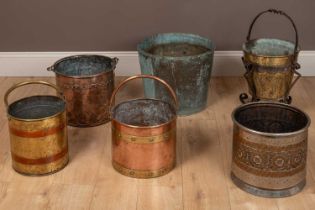 A collection of six Victorian water buckets